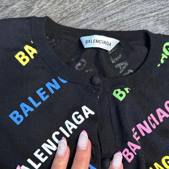 Balenciaga Black Multicolor Logo Zip-Up Sweater - Picture 3 of 4